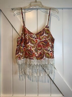 Jealous Tomato Paisley Fringe Crocheted Cami Top - Red, Yellow, Green, Purple
